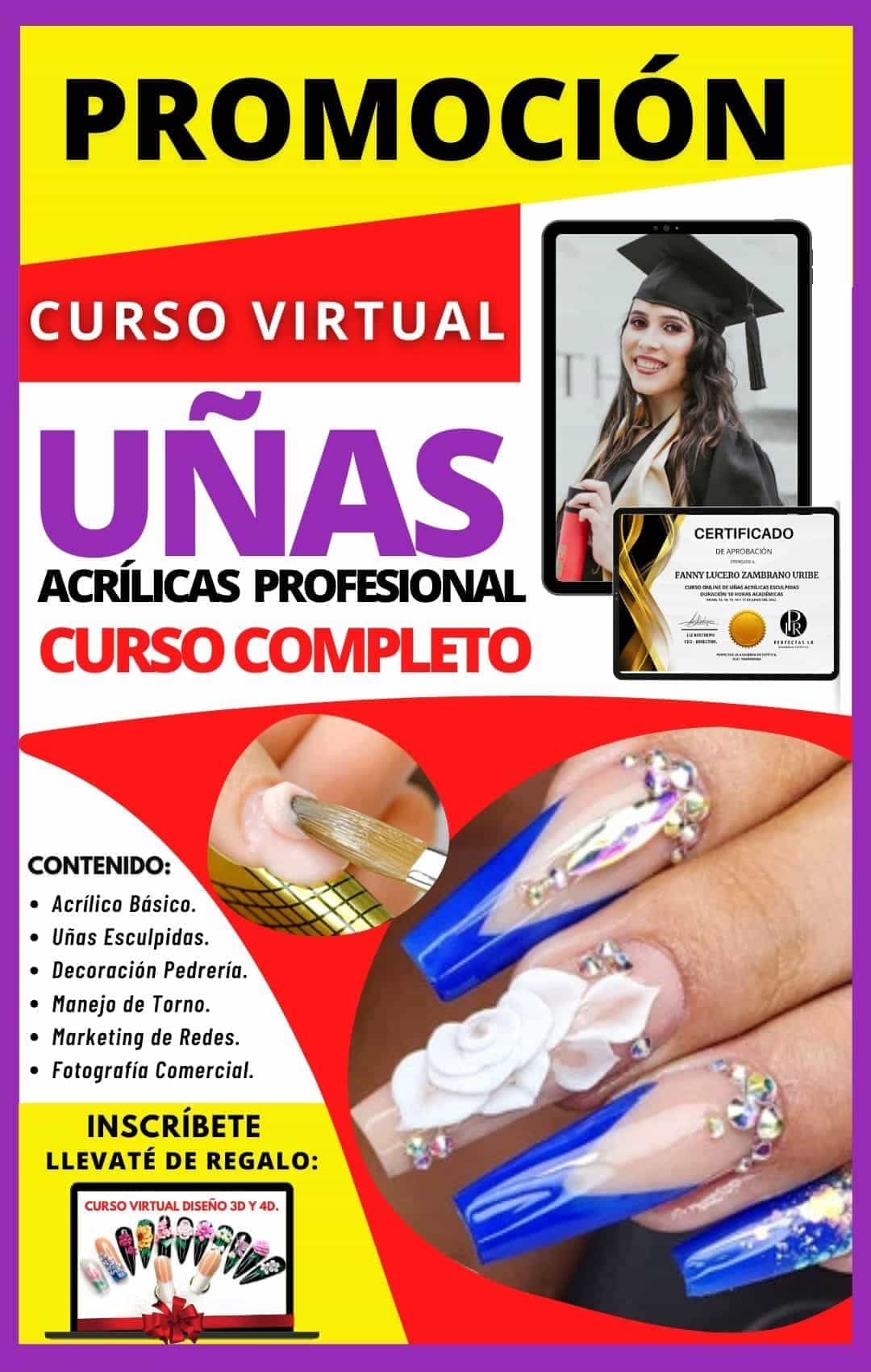 CURSO PROFESIONAL DE UÑAS ACRÍLICAS ONLINE - COMPLETO PerfectasLR Academia estética